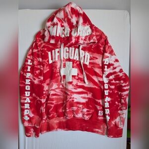 Officially Licenced Lifeguard Tie Dye Pullover Hoodie Red White Unisex - Large